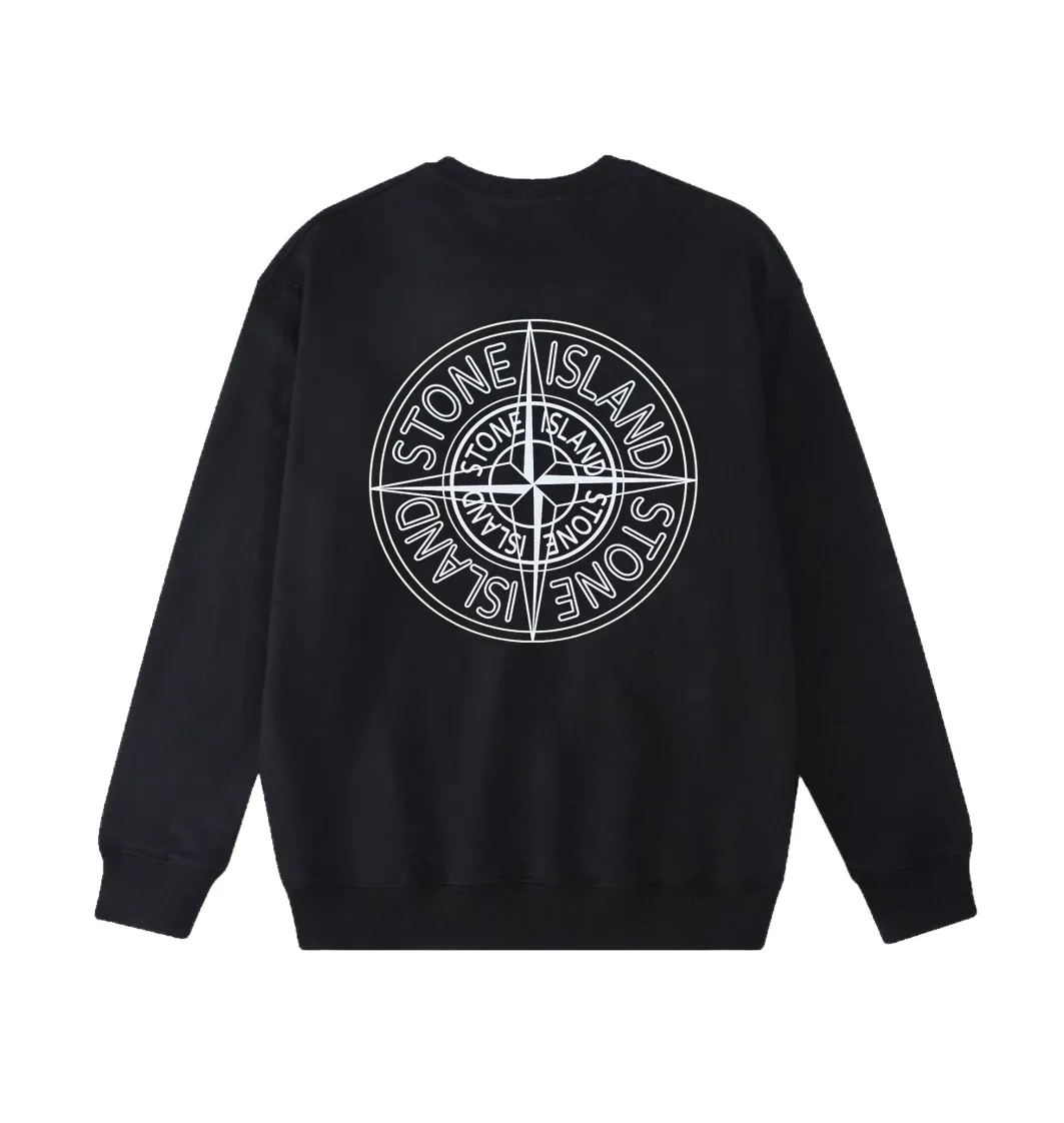 W810#P160💰 Stone Island classic compass logo printed round neck long-sleeved sweatshirt! Versatile base round neck sweatshirt for couples! Simple armband design, customized 1*1 thread (fine texture), 380g double-strand large terry fabric, very good quality, foreign trade craftsmanship, respect the original version! The threads at the cuffs and hem are all original bartacks! The time-consuming and material consumption distinguishes the ordinary version on the market! Tops worn by celebrities from all walks of life on INS, can be matched with couple styles!  Color: Black White Size: M-XXL